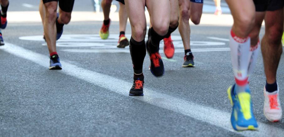 Veritau's on the run - Yorkshire Marathon fundraising (joggers' legs with trainers)
