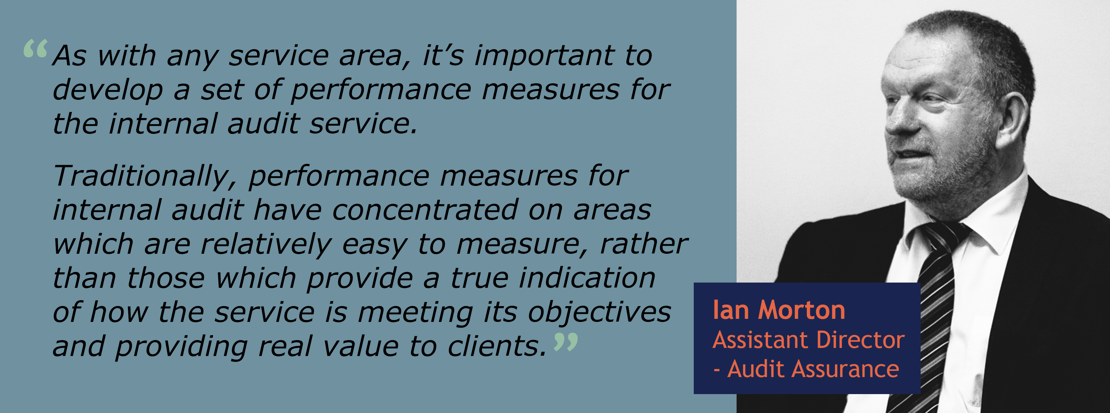Internal audit KPIs & added value. Headshot of Ian Morton with quote: 