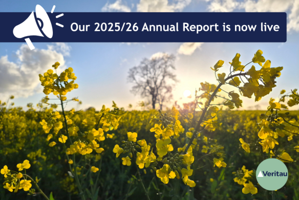 A picture of wildflowers with a megaphone overlaid with text that reads our 1015/26 Annual Report is now live